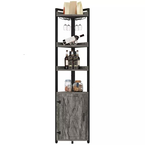 YITAHOME Corner Shelf with Storage & Glass Holder, 70.8" Tall Industrial Corner Wine Bar, 5 Tier Corner Bookshelf Bookcase Display Shelves Rack for Living Room, Dining Room, Kitchen, Gray+Black