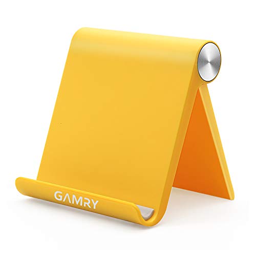 タブレットスタンド 卓上 スマホホルダー 折りたたみ式 iPadスタンド 携帯式 ABS素材 スマホスタンド 角度調整可能 4-12.9インチに対応 滑り止め防止 事務 在宅勤務用 iPad Pro,iPhone 11 Pro Max,Xperia,Huawei mediapad,Galaxy等スマホやタブレットに適用 (イエロー)