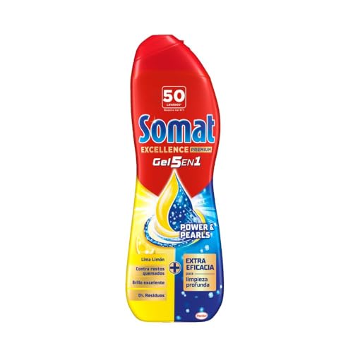 Somat Excellence Gel Lima y Limón (50 lavados), detergente lavavajillas desengrasante, lavavajilla líquido automático en botella, jabón para platos que elimina la suciedad incrustada