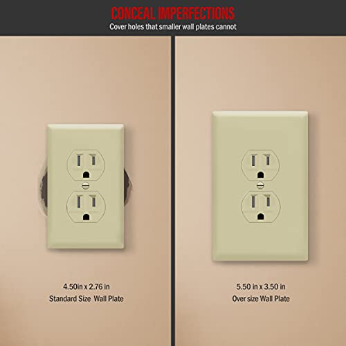Image of ENERLITES Duplex Receptacle Outlet Wall Plate, Jumbo Electrical Outlet Cover, Gloss Finish, Oversized 1-Gang 5.51 inch x 3.50 inch, Polycarbonate Thermoplastic, 8821O-I, Ivory