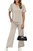 WIHOLL Two Piece Sets For Women Summer Loungewear Matching Sets Fitness Clothing Petite Capri Pants Spring Break Airplane Essentials Vacation Outfits Beach Fashion 2025 Beige S