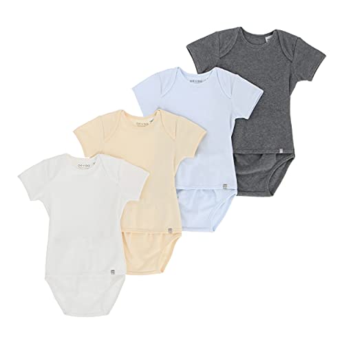Image of OETEO Organic Cotton Easy-to-Wear No Snaps Baby Bodysuits (Blue 4 Piece Set, 0-3 Months)