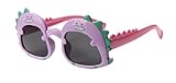 EYEGLASSTOR Dinosaur Cartoon Toddler Sunglasses for Kids Aged 2-6, Purple & Pink Dark Lenses, UV400 Protection, Secure Fit for Outdoor Play