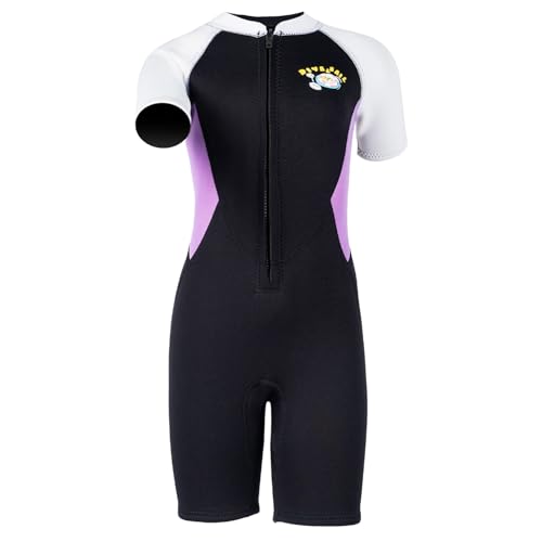 Kids Shorty Wetsuit for Girls Toddler 2.5mm Neoprene Short Sleeve One-Piece Suit Front Zip Wet Suit Thermal for Swimming Surfing Diving Scuba Black M Size