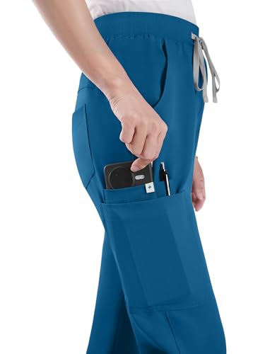 Image of Scrub Pants for Women - Straight Leg Medical Scrub Pants with 6 Pockets - Drawstring Soft Stretch Women Scrub Pant