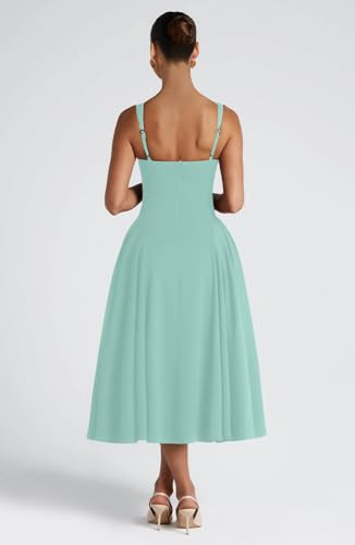 Image of Memoriesea Women's Elegant Square Neck Swing A Line Wedding Evening Party Midi Dress