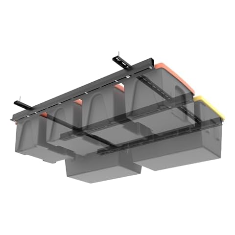 TORACK Garage Ceiling Bin Storage Rack, Overhead Tote Storage Rail System Heavy Duty Adjustable Tote Slide Garage Storage System(Black, Bins are not included) Cover