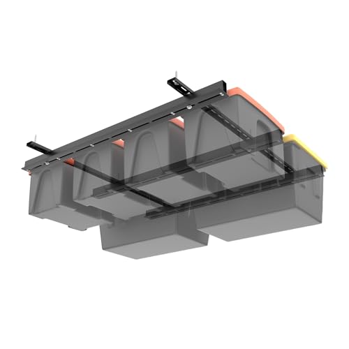 TORACK Garage Ceiling Bin Storage Rack Overhead Tote Storage Rail System Heavy Duty Adjustable Tote Slide Rails Garage Bins Storage System(Black Bins are not included)