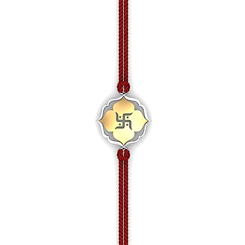 Image of KuberBox 925 Sterling Silver Blossom Swastik Silver Rakhi For Brother