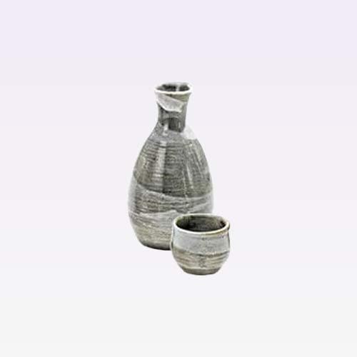 Tokyo Matcha Selection - Tokkuri Sake Server Bottle & Cup Set - KOHIKI-HAKEME - 2 Size - Mino Ware [Standard Ship by SAL: NO Tracking Number & Insurance] (L: 280 ml/cc)