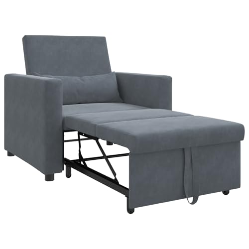 Massbinet 3-in-1 Schlafsofa Dunkelgrau Samt Relaxsessel Fernsehsessel Ruhesessel