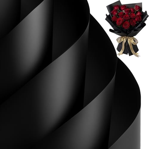 CCIJESW 20 Sheets Flower Bouquet Wrapping Paper Floral Packaging Pure Black