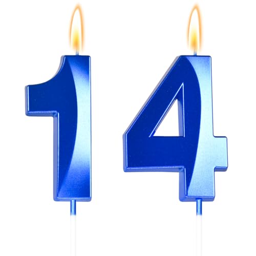 Big 2.76 inch Blue 14 Birthday Candle 14th Birthday Decorations for Boys 14th Birthday Candles for Bruh Im 14 Birthday Decorations Number 14 Candles