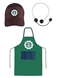 Quuhooki Halloween Barista Costume for Couples 1 Set Of Green Apron Cap and Microphone Café Attendant Uniforms Coffee Maker Outfit