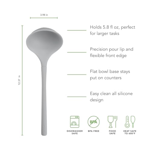 Image of Tovolo Flex Core Silicone Ladle BPA Free Oyster Gray Deep Silicone Soup Ladle, Heat Resistant All Silicone Ladle Construction, Large Dishwasher Soup Ladle Kitchen Utensil for Cooking