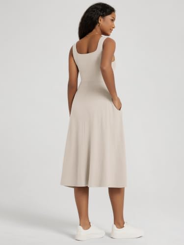 Image of ODODOS Square Neck Midi Dress with Pockets for Women Summer Casual Sleeveless Sundress Flare Tank Dress