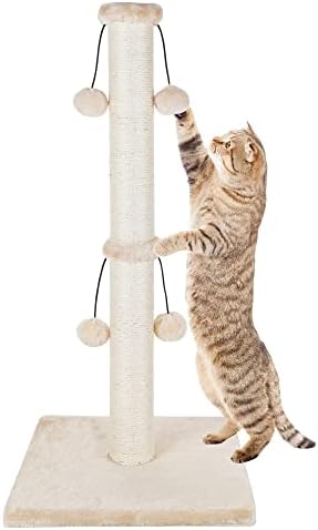 Dimaka Poste rascador para gatos de 29 pulgadas, cuerda de sisal natural con 4 bolas de juguete para gatos grandes (beige)