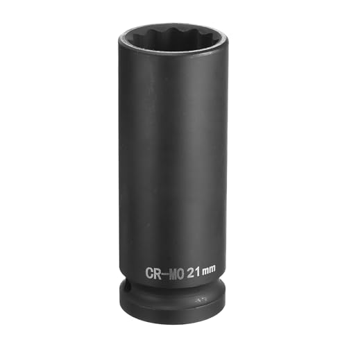 sourcing map 12-Point Deep Impact Socket 1/2 Inch Drive 21mm Metric Chrome Molybdenum Alloy Steel Spindle Axle Nut Impact Socket