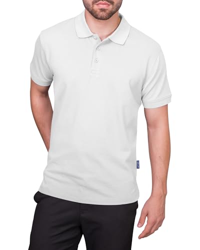HRM Premium Herren Heavy Polo Shirt, Weiß, Gr. L - 100% Baumwolle, Basic Polohemd Bis 60°C Waschbar - Hochwertige & Nach...