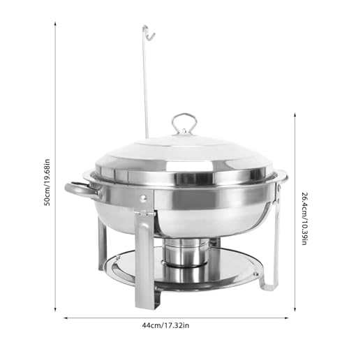 HuKaiL 7.5L Edelstahl Warmhaltebehälter, Rund Speisewärmer Chafing Dish Wärme/Kälteisolierung, Warmhaltegerät Buffetwärmer mit Ständer für Cafeterias, Hotel, Schulkantinen, Bankette, 44 * 26.4cm – Bild 4