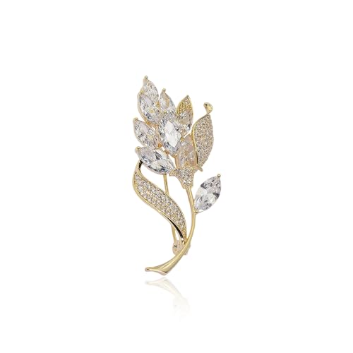 Image of Gold Crystal Flower Leaf Brooches for Womne Elegant Rhinestone Pearl Floral Brooch Pins Fashion Jewelry Brooch pin Accessories for Women Men Gift