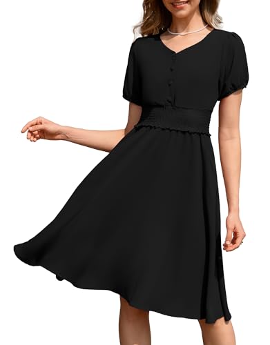 WedTrend Cocktailkleid Damen Elegant Rockabilly Kleider 50er Vintage A Linie Swing Kleid mit Taschen, Schwarz , XXL