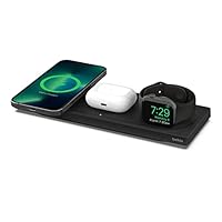 Belkin MagSafe 3-in-1 Fast Wireless Charger, MFi Certified Fast Charging Travel Pad for iPhone 13 and 12 Series Pro, Pro Max, Mini, Apple Watch Series 7 and Older, AirPods 2, AirPods, AirPods Pro