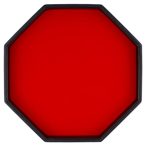RERIVER Dice Rolling Tray, Felt Lined PU Leather Octagon Dice Tray for Dungeon Crawler Games, Red