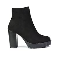 ESSEX GLAM Womens Ankle Boots Ladies Platform Block Heel Combat Biker Zip Black Faux Suede Booties Size 5