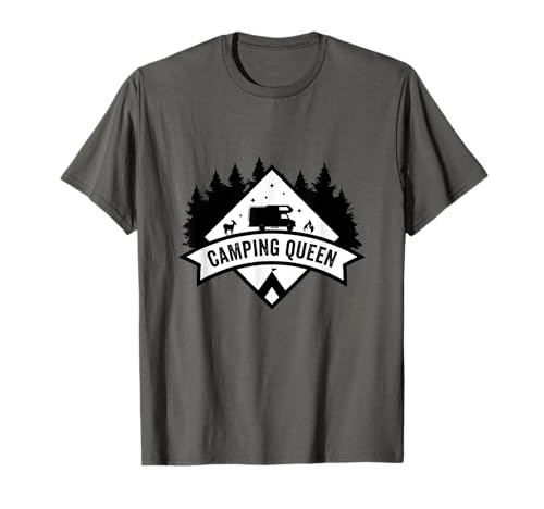 Camping Queen Funny Camper Girls Tee mulheres mulheres t-shirt, cinza
