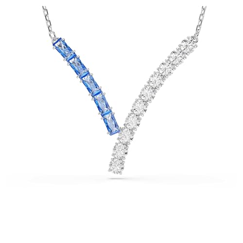 Swarovski Matrix pendant, Mixed cuts, Blue, Rhodium plated