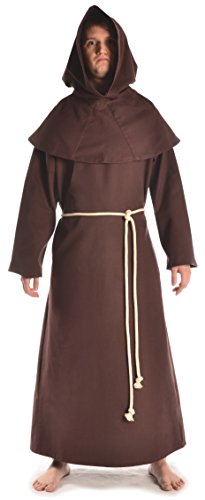 Robe de moine à capuche en coton noir ou marron du S au XXXL