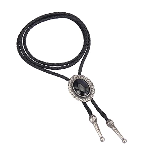 Image of GelConnie Bolo Tie for Men Women Western Cowboy Turquoise Leather Necktie | Natural Stone Bolo Tie Necklace for Women Rodeo Cowboy Leather Necktie Native American Western Cowgirl Ties Adjustable Cord