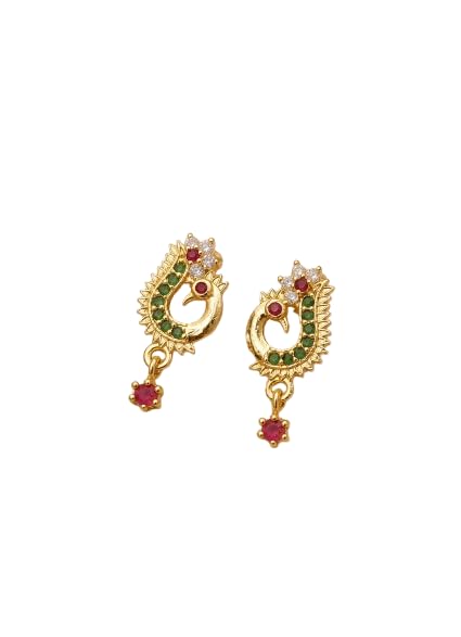 Gold Tone Peacock Drop Earrings for Women | Multicolor Stone Designer Earrings | Traditional Ethnic Jhumka Style Jewellery for Wedding, Festive, Party & Special Occasions-picture-39