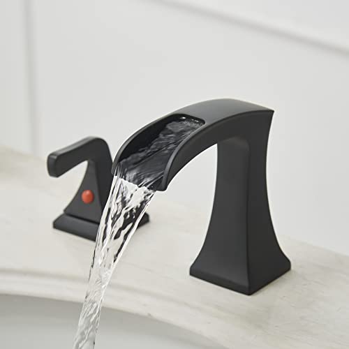 3-Hole-Widespread-Bathroom-Faucet-Two-Handle-8-Inch-Matte-Black-Bathroom-Sink-Faucets-Parts-with-Pop-Up-Drain-Assembly-Deck-Mount-Lacquer-Vanity-Stylish-Modern-Supply-Hose-Lead-Free 3 Hole Widespread Bathroom Faucet Two Handle 8 Inch Matte Black Bathroom Sink Faucets Parts with Pop Up Drain Assembly Deck Mount Lacquer Vanity Stylish Modern Supply Hose Lead Free
