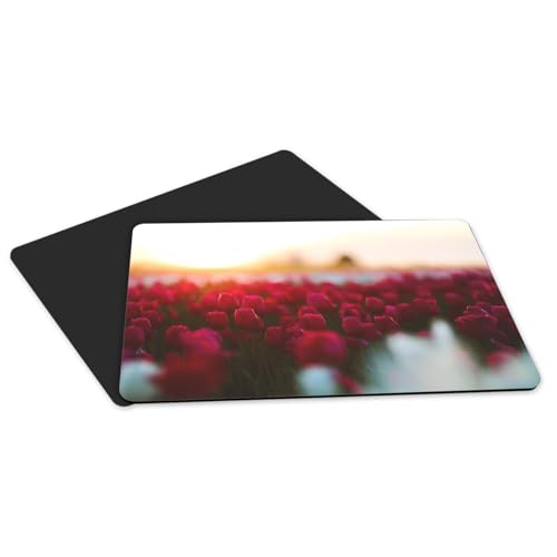 Sets de table caoutchouc grand format motif champ tulipe rouge soleil levant