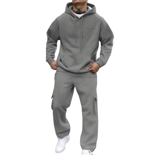 MOKBAY Jogging Large Pantalon Polaire Homme de Marque Ensemble Survetement Pull Hiver Grande Taille Survetement Travail de Jogging avec Capuche D'intérieur...