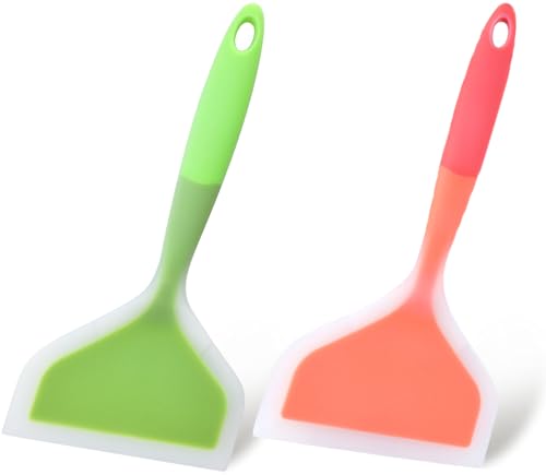 Image of 2Pcs Silicone Pancakes Wide Spatula Non-Stick Cooking Safe Flexible Turner