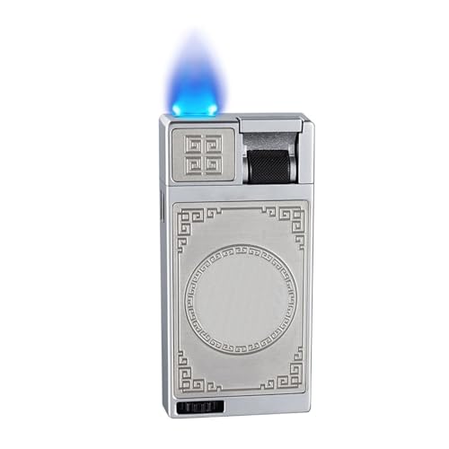 Encendedor De Butano Recargable con Ventana De Visualización, Resistente Al Viento, con Llama Ajustable, Apto For Senderismo Al Aire Libre(Gray)