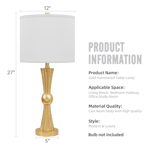 Dggdome GD-003-2PK-GD 27Inch Hammered Gold Table Lamp Set Of 2,3Way Dimmable Lamps thumb #1
