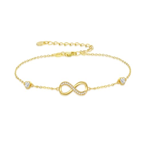 14k Gold Infinity Bracelet for Women 14k Solid Gold Infinity Moissanit Ankle Bracelets Infinite Love Jewelry Birthday Anniversary Mothers Day Gifts for Mom Wife Her Girlfriend, 6.5+1+1inches