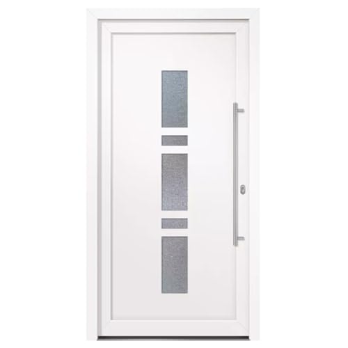 HORI® Eingangstür Kunststoff Komplettset - Chain – Moderne Hauseingangstür mit Stahlverstärkung, Wärmeschutz & 5-fach-Verriegelung I Farbe: Weiß I DIN rechts I Modell: I 2100 x 1000 cm