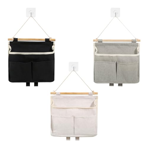 UTMACH 3 Pièces Sac De Rangement Mural avec 3 Poches Rangement Suspendu Tissu Tissu De Lin Imperméable Organisateur Mural Rangement Sac pour Bureau, Maison,...