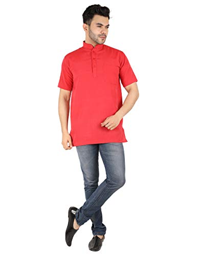 Image of LATEST CHIKAN Men's Cotton Regular Casual Strped Short Kurta Half Sleeves - (SK-LJ.DS.AS)