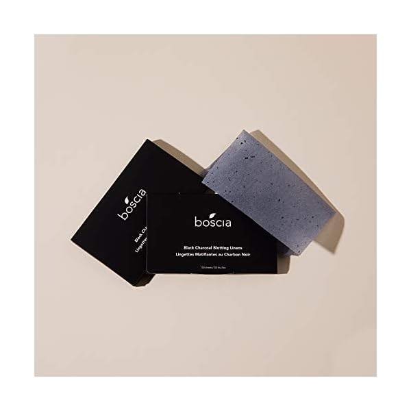 boscia Black Charcoal Blotting Linens - Vegan, Cruelty-Free, Natural Skin Care - Oil Blotting Sheets for Face - For Combination to Oily Skin Types - Travel Size - 100 Sheets
