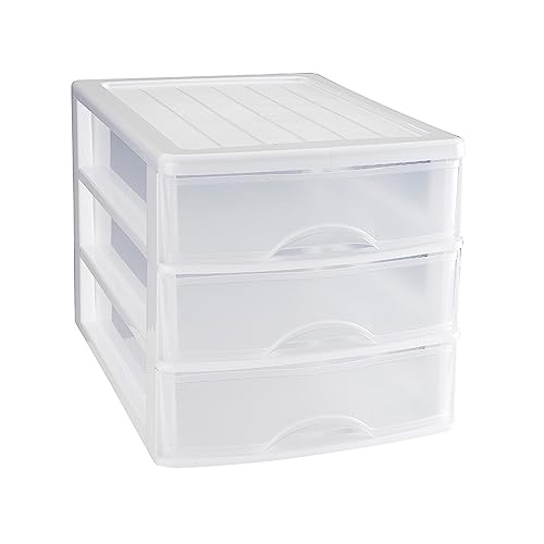 AC - Cajonera de Almacenamiento sobremesa con 3 cajones, Torre de Almacenamiento Multiusos para Oficina, hogar, Escuela, etc. 26 x 27 x 35 cm. Color Blanco
