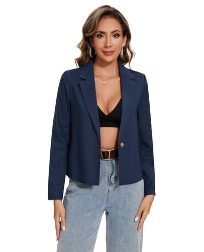 MINTLIMIT Women Linen Blazer Jackets Casual Long Sleeve Notched Lapel Button Work Office Formal Causal3