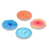Charles Viancin - Coastal Silicone Lid for Food Storage - Costal Drink Covers - Set of 4 - One of Each - Creates an Airtight Seal on Any Smooth Rim Surface