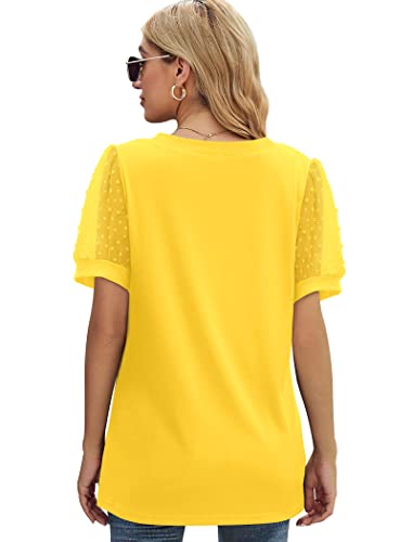 Image of Aokosor Womens Summer Tops V Neck T Shirts Swiss Dot Puff Sleeve Tops Loose Casual Tshirts