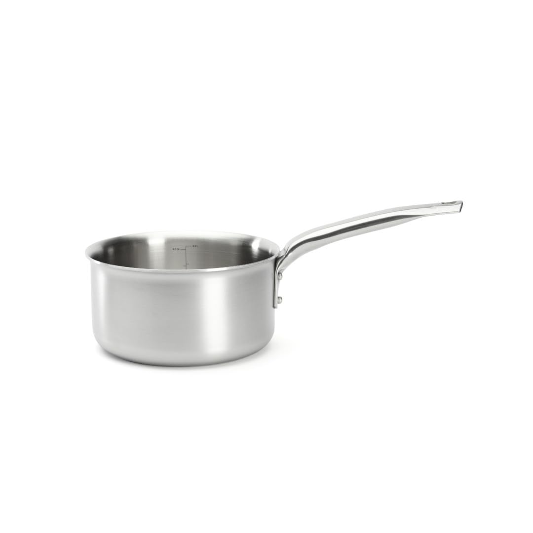 De Buyer - Casserole en inox 3 couches ALCHIMY - 18 cm - Fabriquée en France, Maîtrise de la Cuisson, Inox 18/10, Tous Feux + Four, Finition Poli Brossé, Gris